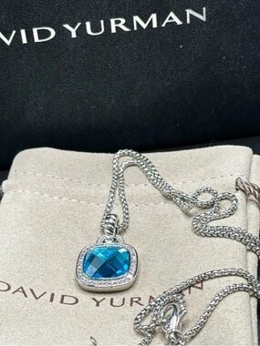 David Yurman Petite Albion Blue Topaz and Sterling Silver Pendant Necklace 20”
